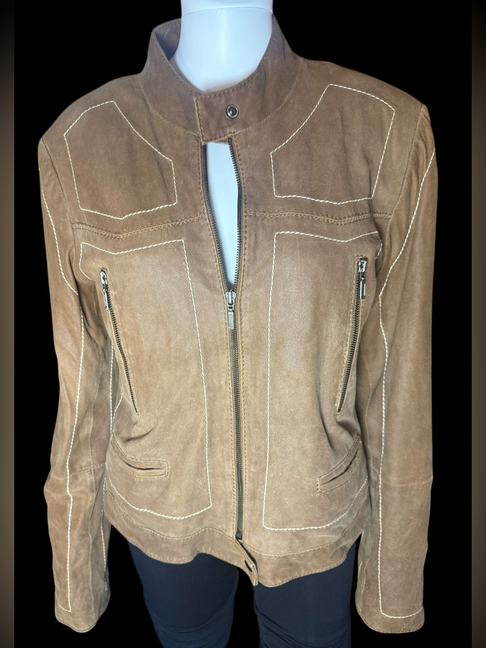 Danier Brown Suede Feel Genuine Leather Western Moto Jacket Size Large